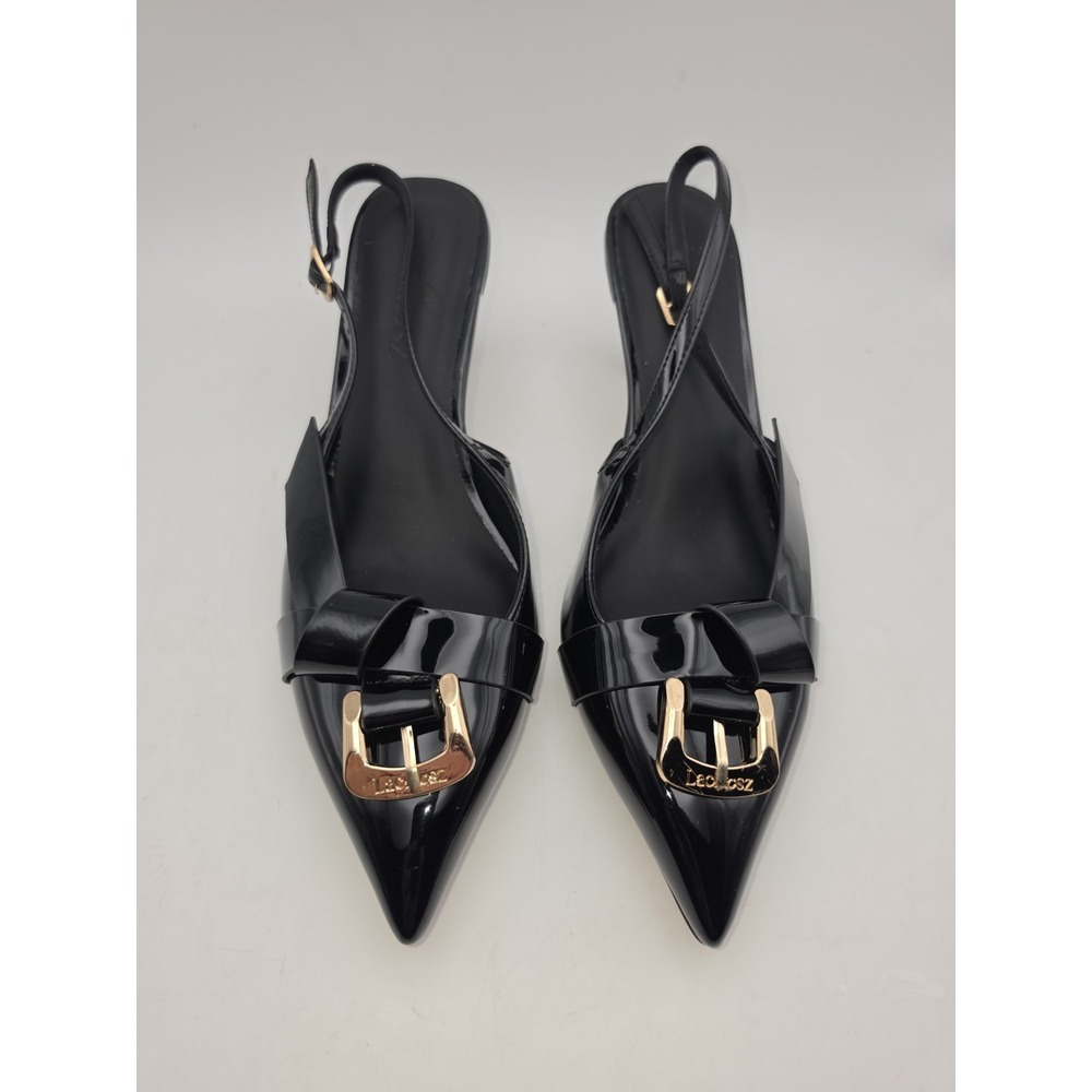 LACIKOSZ Women's Pointed Closed Toe Slingback Kitten Heels  Gold Buckle Sz 7.5
